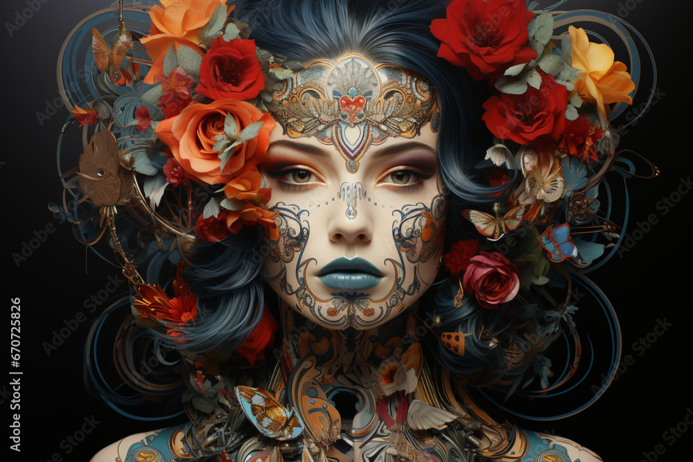 Neo-Traditional Tattoo Fusion: Portrait Inspiration - Generative AI