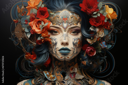Neo-Traditional Tattoo Fusion: Portrait Inspiration - Generative AI