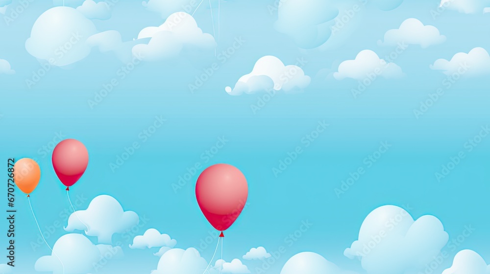  a group of red and orange balloons flying through a blue sky with white clouds on a sunny day with blue sky and white clouds.  generative ai