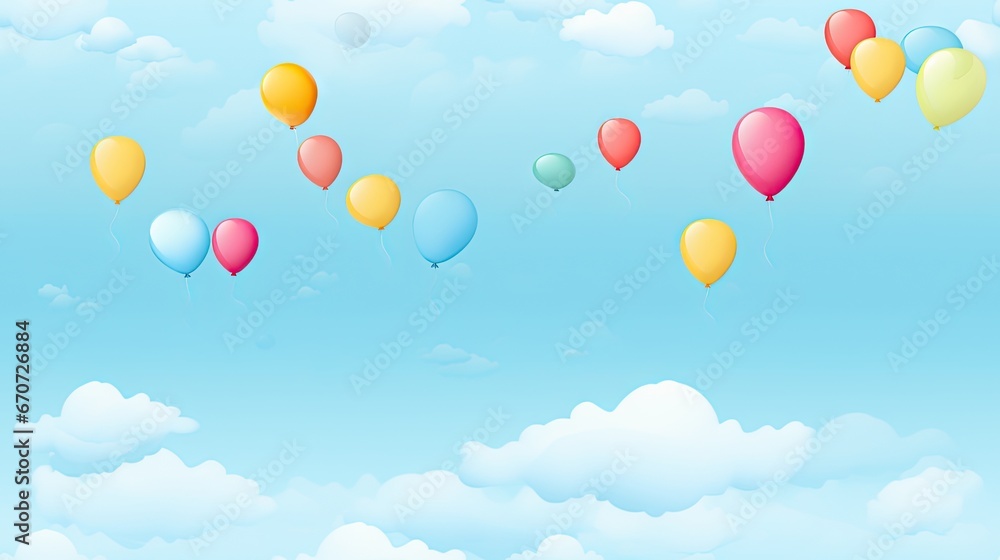  a bunch of balloons floating in the sky with clouds in the backgrounnd and a blue sky with white clouds in the backgrounnd.  generative ai