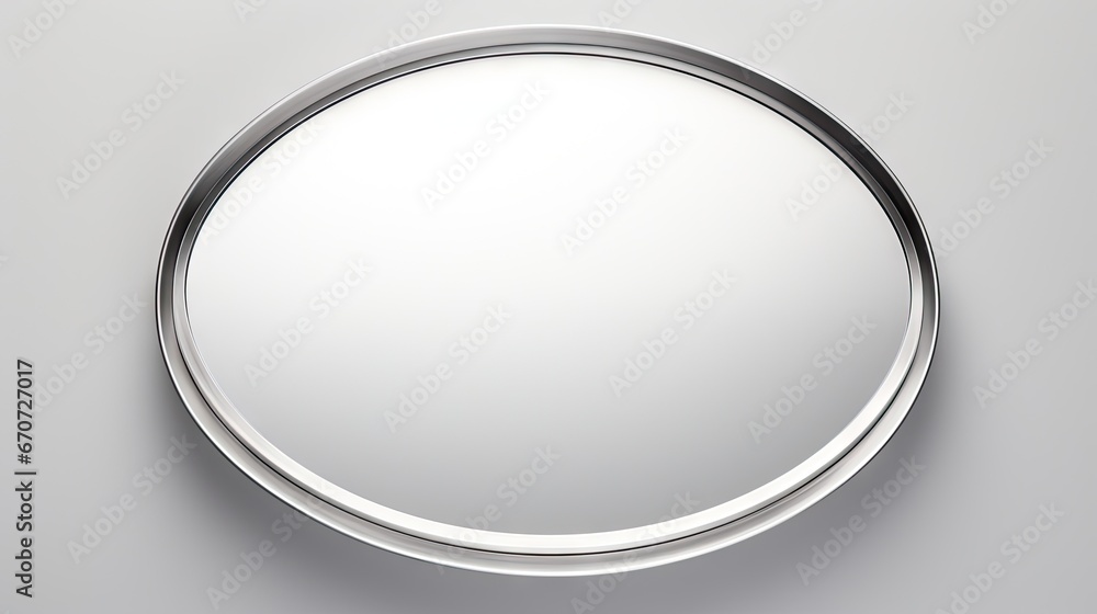 a round mirror sitting on top of a white wall next to a wall mounted toilet paper dispenser. generative ai a round mirror sitting on top of a white wall next to a wall mounted toilet paper dispenser. generative ai