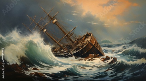 a shipwreck at sea. generative ai