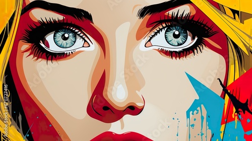 wide eyes shot - pop art woman - ai generated