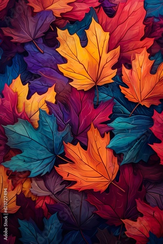 Vibrant Autumn Leaves Creating a Colorful Carpet on the Forest Floor, Autumn leaves lying on the floor