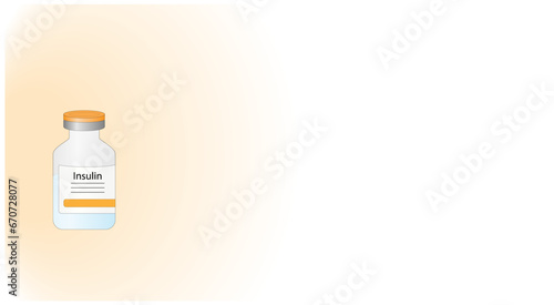Diabetes mellitus. Insulin vial, regulates glucose metabolism and glucose blood level. White background with copy space for your text. Vector illustration.