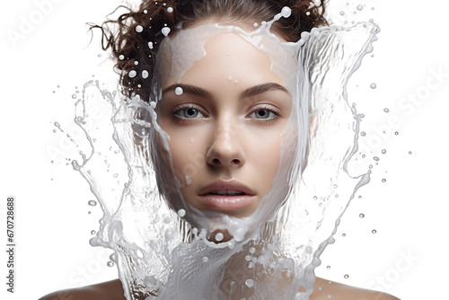 A Woman's Face Adorned by Water isolated on transparent background, Generative Ai