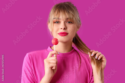 Young woman dressed as doll...