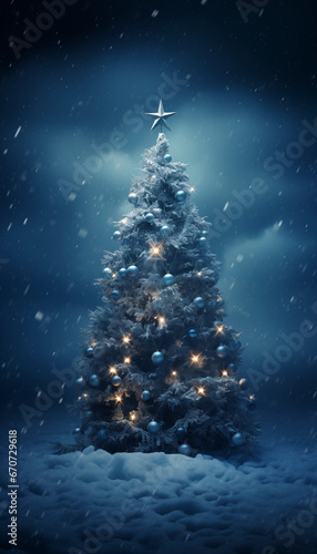 Weihnachtsbaum geschmückt im Außenbereich mit viel Schnee © SYLVIA
