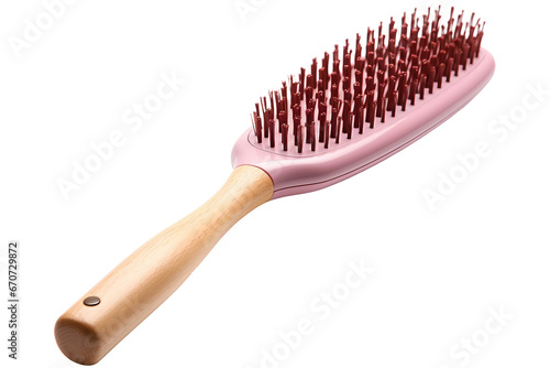 Bristled hairbrush with wooden handle isolated on transparent background  Generative Ai