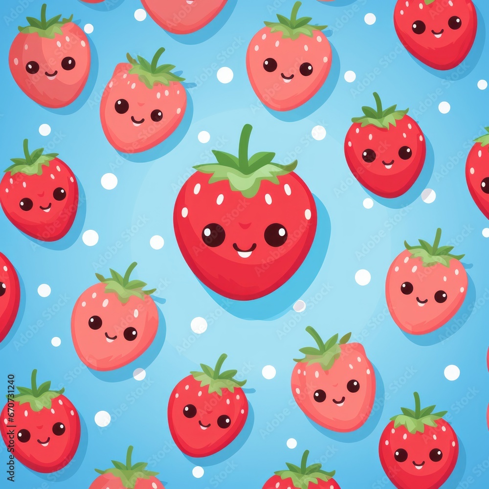 Strawberries in a seamless pattern Kawaii theme Strawberries in a seamless pattern Kawaii theme