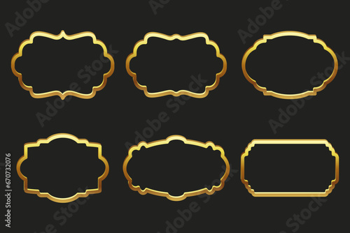 Collection of luxury golden curly frames for text, labels. Templates, icons, vector