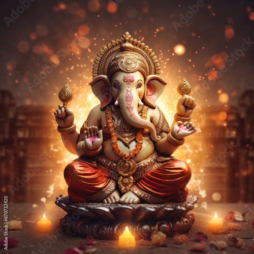 Golden lord ganesha sculpture on abstract background. celebrate lord ganesh festival.