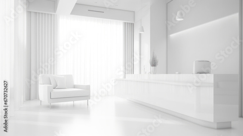 Reception desk in a corridor with large panoramic view