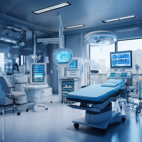 Advanced technology and medical devices utilized in a contemporary operating suite.