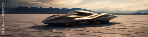Rocket car in salt lake speed racing. © Olga