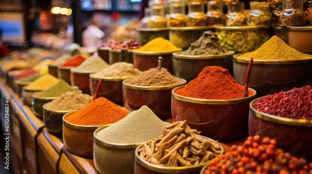 Fototapeta premium Colorful spices and dyes found at asian or african market