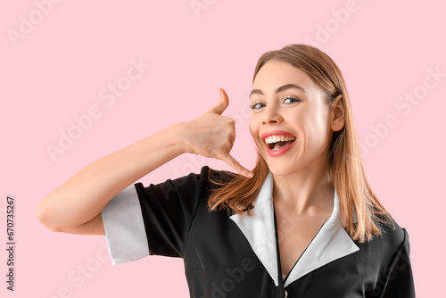 Beautiful female janitor sh...