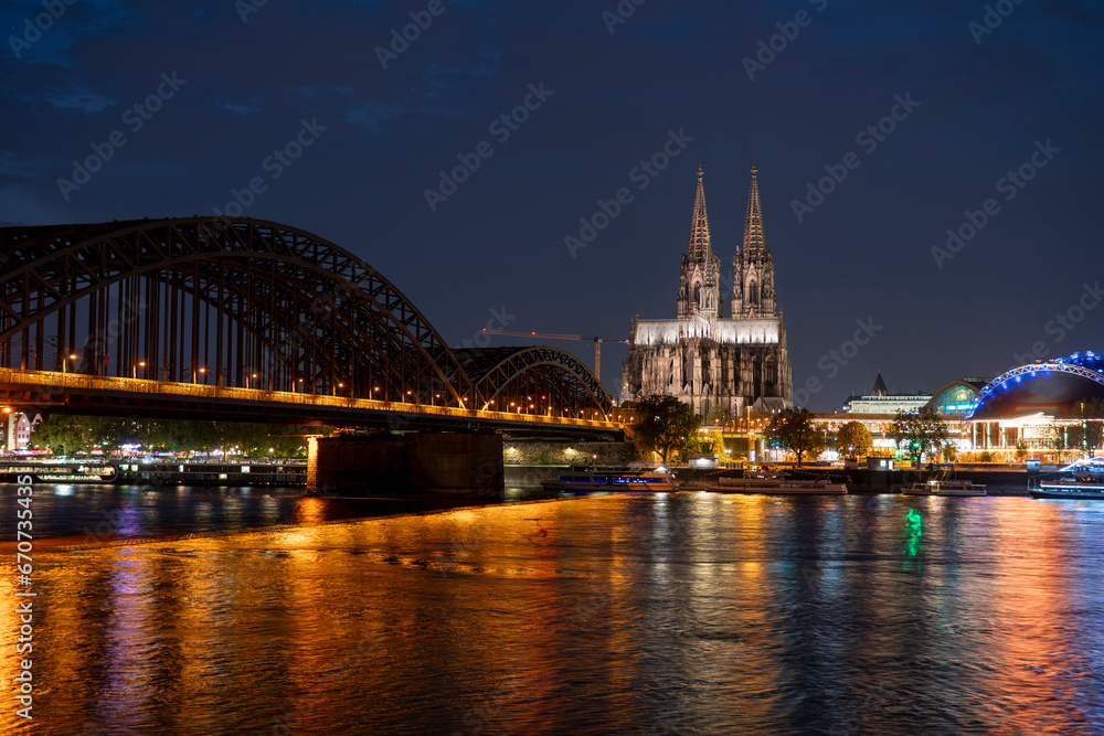 Cologne Cathedral and Hohenzollern Bridge in the evening