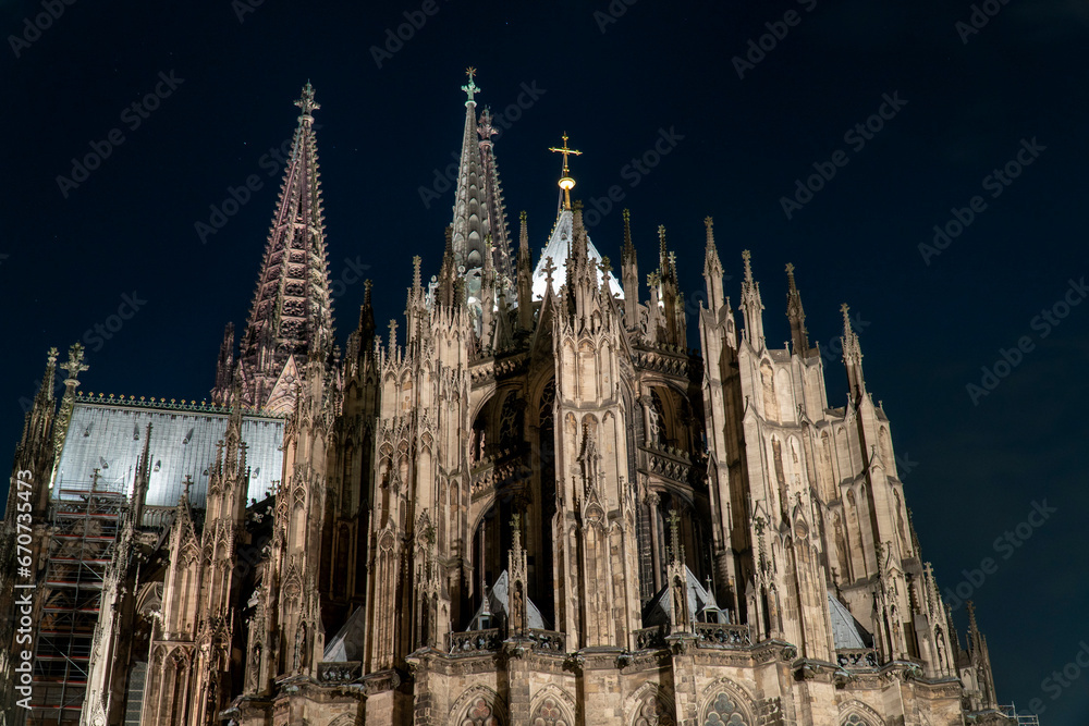 Exterior of Cologne Cathedral at night