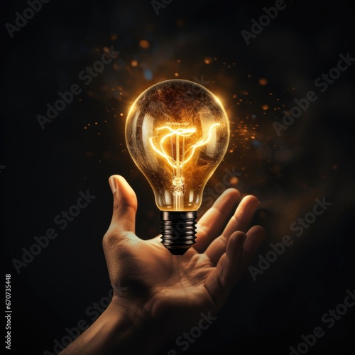 someone holding a luminous light bulb symbolizing technological progress.