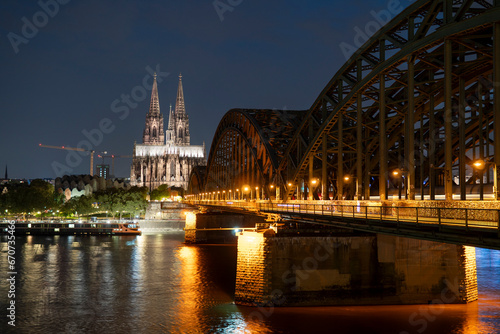 Cologne Cathedral and Hohenzollern Bridge in the evening