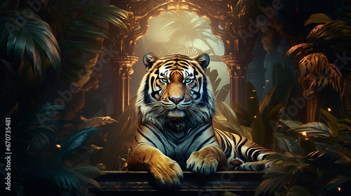 Tigre poderoso em piscina de luxo 
