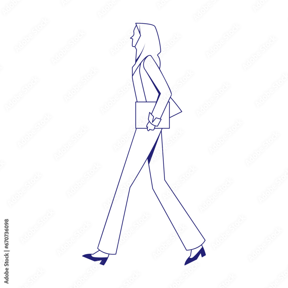 Illustration of Standing Faceless Hijabi Businesswoman Character Walking with a Book. Vector Design
