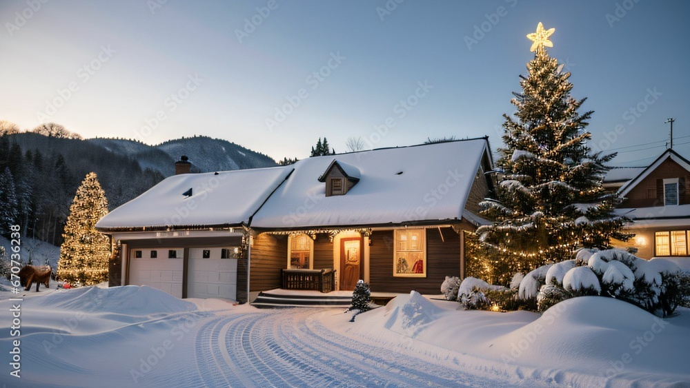 Weihnachts-Fotohintergrund (2,4x2,4 M) – Mit Baum & Schneelandschaft, Vinyl-Stoff