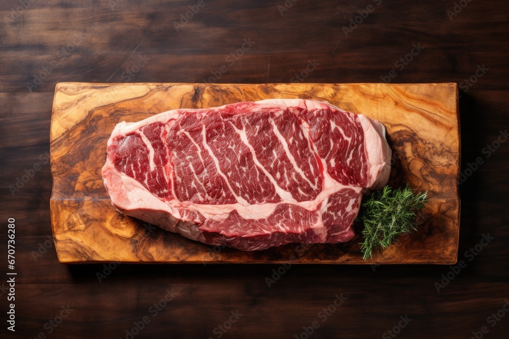 delicious steak with spices on wooden board. delicious steak with spices on wooden board.