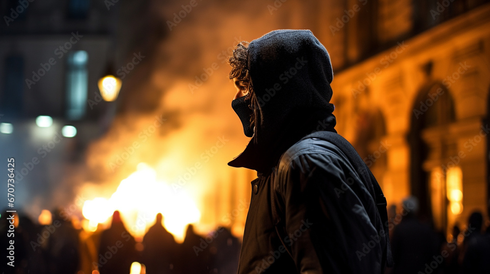 protest with rioting protesters in the city at night protest with rioting protesters in the city at night
