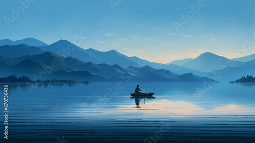 beautiful view of nature landscape, lonely boat in the lake