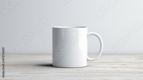 empty white mug on white wooden table