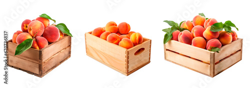 Wooden boxes in peaches over isolated transparent background