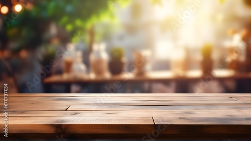 Rustic Wooden Table with Blurred Background © Mauro