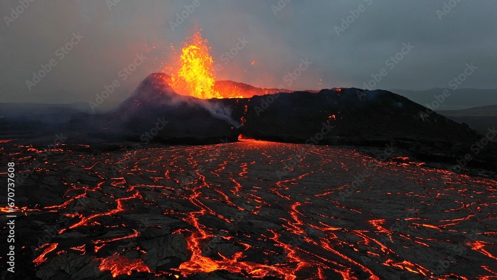 Icelandic volcano in eruption 2023. - obrazy, fototapety, plakaty 