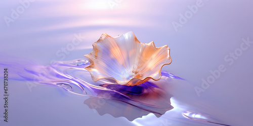 pastel neon sea shell floating in water - elegant shiny holiday background