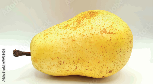 Ripe yellow pear vector isolated closeup. Pear vector. Juicy pear on a white background. The texture of the peel of a pear.  Cosmetology and solving skin problems. Imperfect skin. Problem skin. 