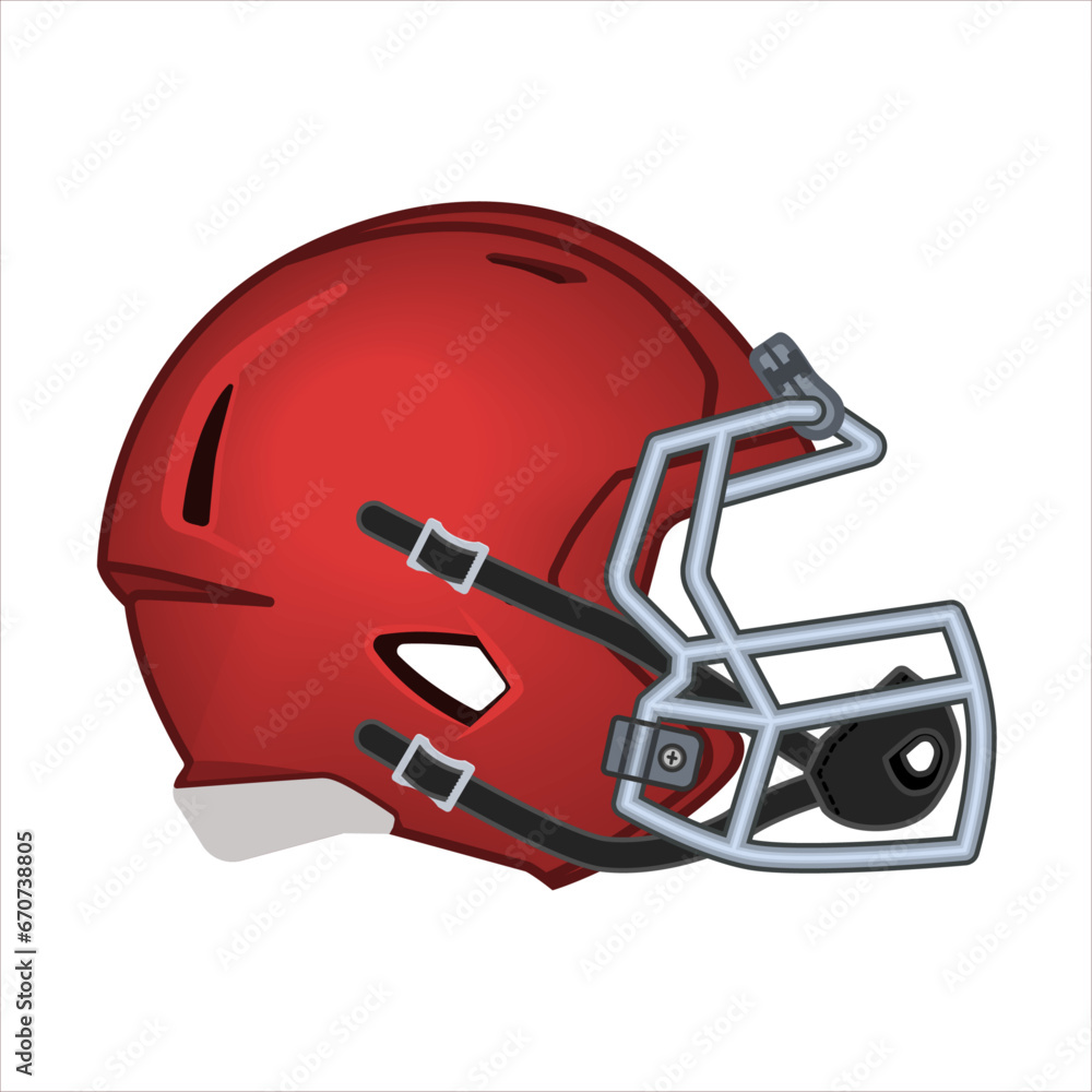 Fototapeta premium American football helmet. Side view. Sport equipment. Rugby helmet red isolated on white. American Football Symbol