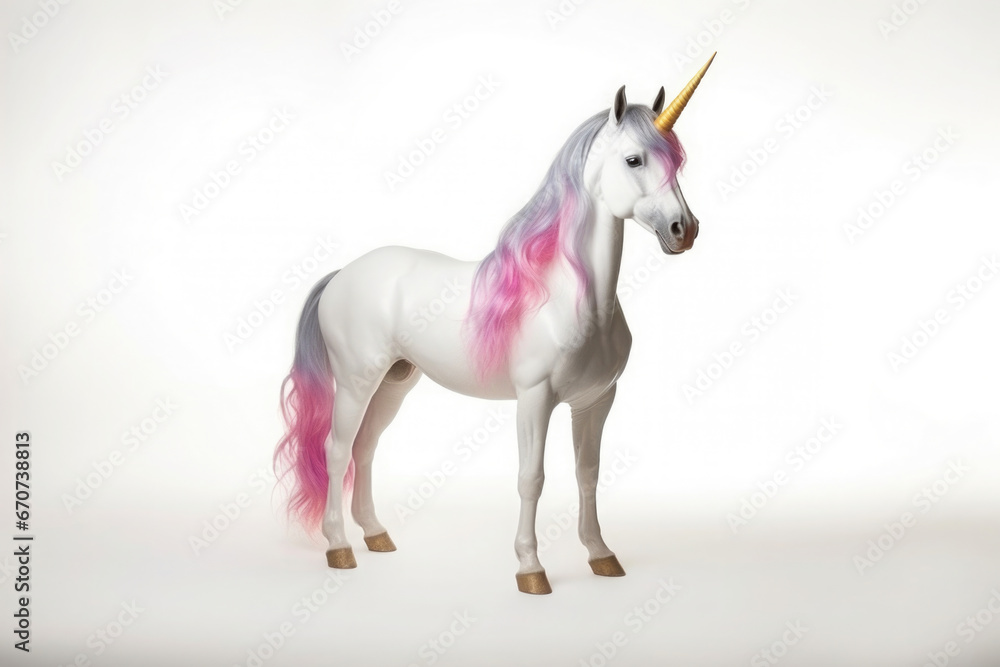 white unicorn with colorful mane on white background