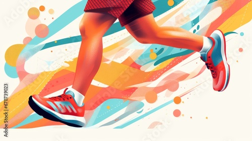 risograph of close up running legs fitness, Pop art graphic shapes grain