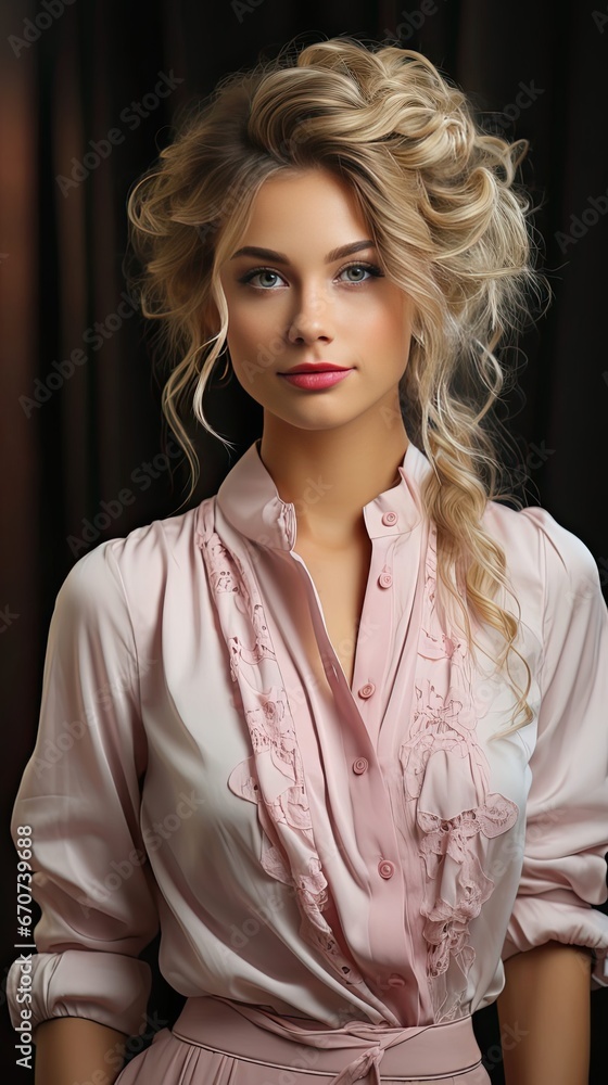 Beautiful model girl with a charming smile and elegant hairstyle. Woman with fashion style makeup. Model illustration. Generative AI Beautiful model girl with a charming smile and elegant hairstyle. Woman with fashion style makeup. Model illustration. Generative AI
