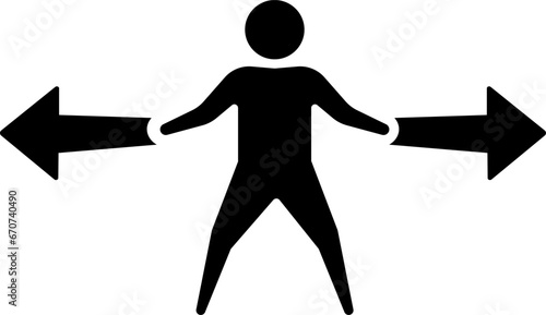 vector illustration of a man and two arrows to the right and to the left