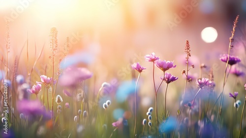 Delicate closed wild flower with blurred bokeh lights background. High Quality Image photo