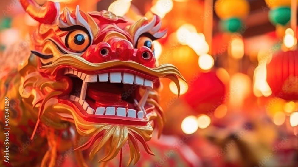 Close up of Chinese Dragon Head performing its traditional dragon dance festival. Chinese New Year celebration 2024.. Close up of Chinese Dragon Head performing its traditional dragon dance festival. Chinese New Year celebration 2024..
