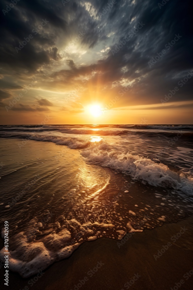 a sandy beach at sunset