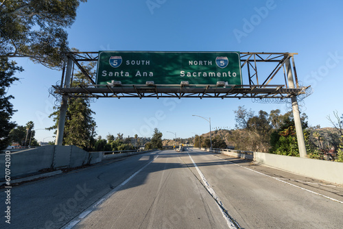 Interstate 5 freeway sign and ramp in Los Angeles, California. photo