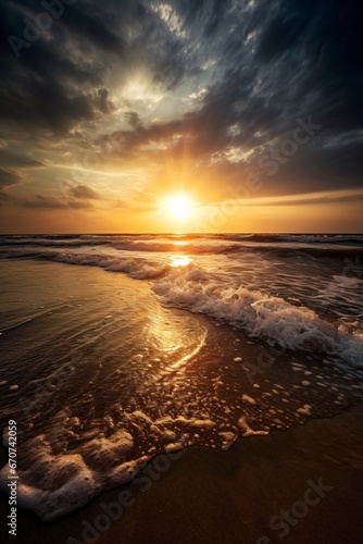 a sandy beach at sunset