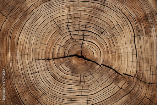 Old wooden oak tree surface. Rough organic texture of tree rings. Generative AI