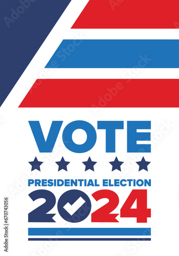 Presidential Election 2024 in United States. Vote day, November 5. US Election. Patriotic american element. Poster, card, banner and background. Vector illustration