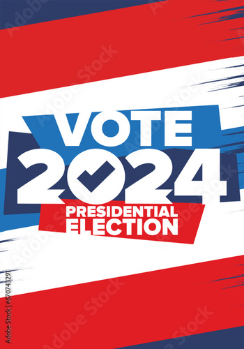 Presidential Election 2024 in United States. Vote day, November 5. US Election. Patriotic american element. Poster, card, banner and background. Vector illustration